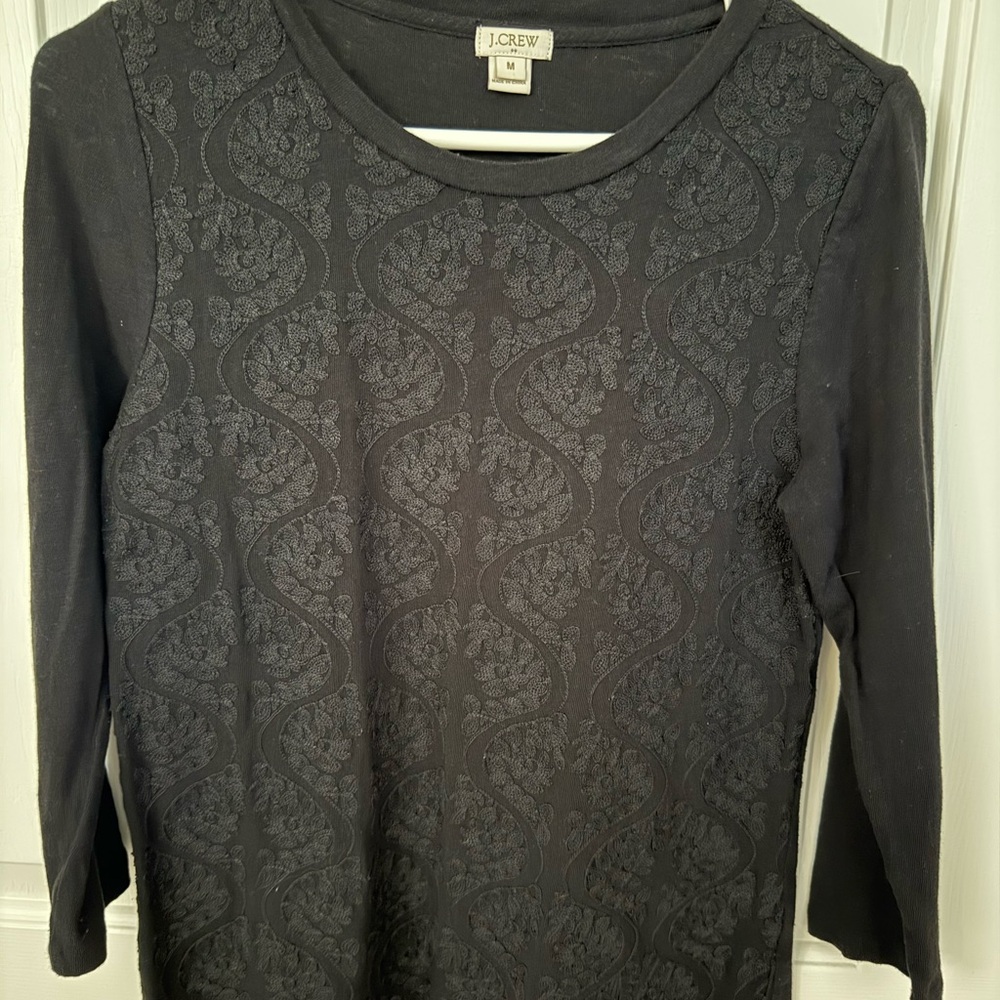 J. Crew Black Fitted Graphic 3/4 Sleeve Blouse